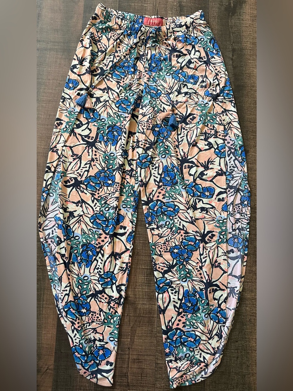 Maaji Swim Cover Up Pants in Peach Floral Print with Blue & Green Accents